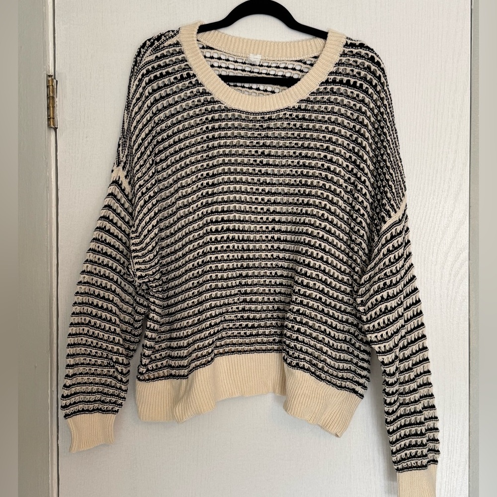 Old Navy Black and Cream Crew Neck Sweater with Stripes